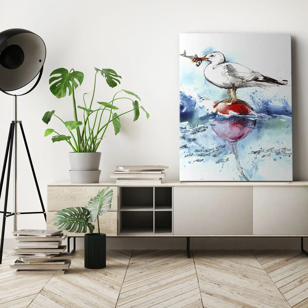 Quadro em tela - Pesca bem sucedida - 65x120 cm