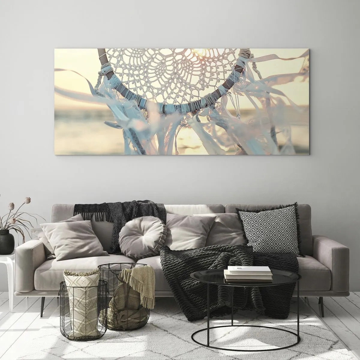 Quadro em vidro - Totem de renda - 100x40 cm