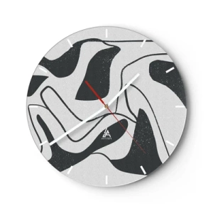 Relógio de parede - Relógio em vidro - Formas abstratas em preto e branco em estilo labirinto - 30x30cm - Labirinto abstrato divertido - Decoração de parede moderna para a sala de estar, cozinha e quarto ARTTOR