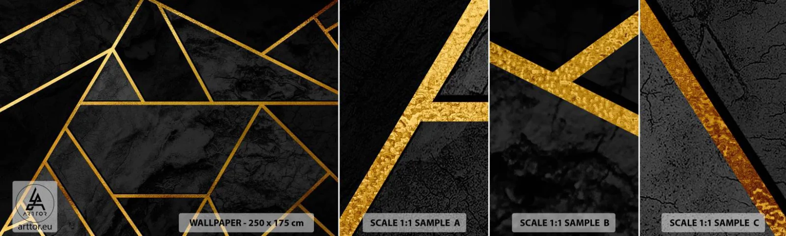 Amostra de papel de parede autocolante Deluxe Sticker - Escuridão e esplendor - Abstração, Pedaço, Padrão Moderno - 100x30 cm