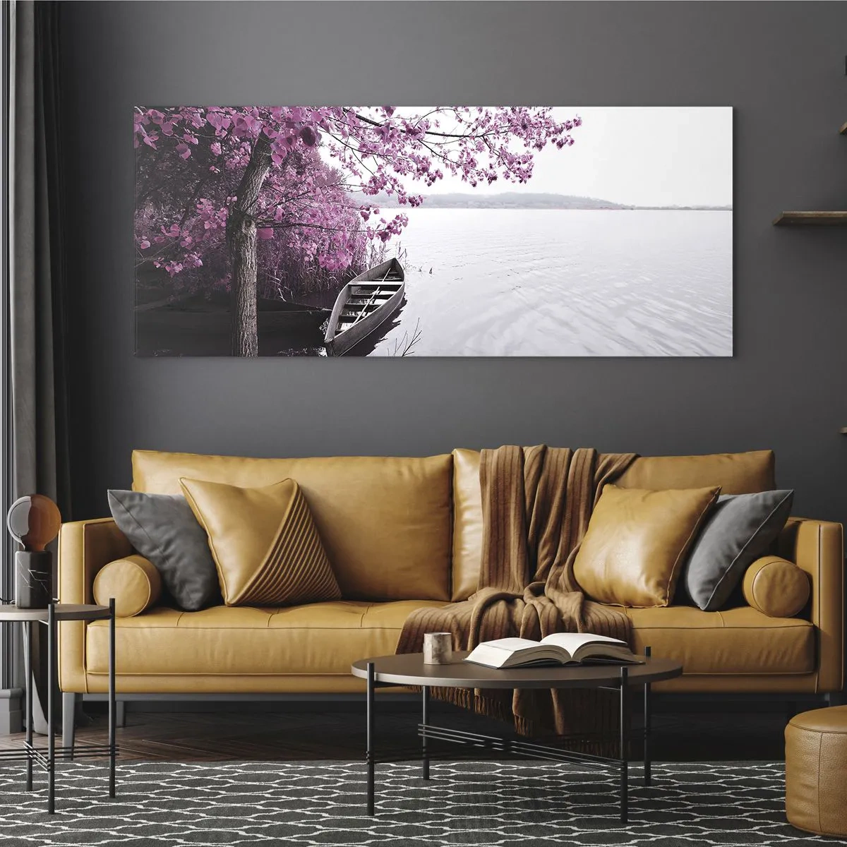 Quadro em vidro - Em silêncio cor-de-rosa - 140x50 cm