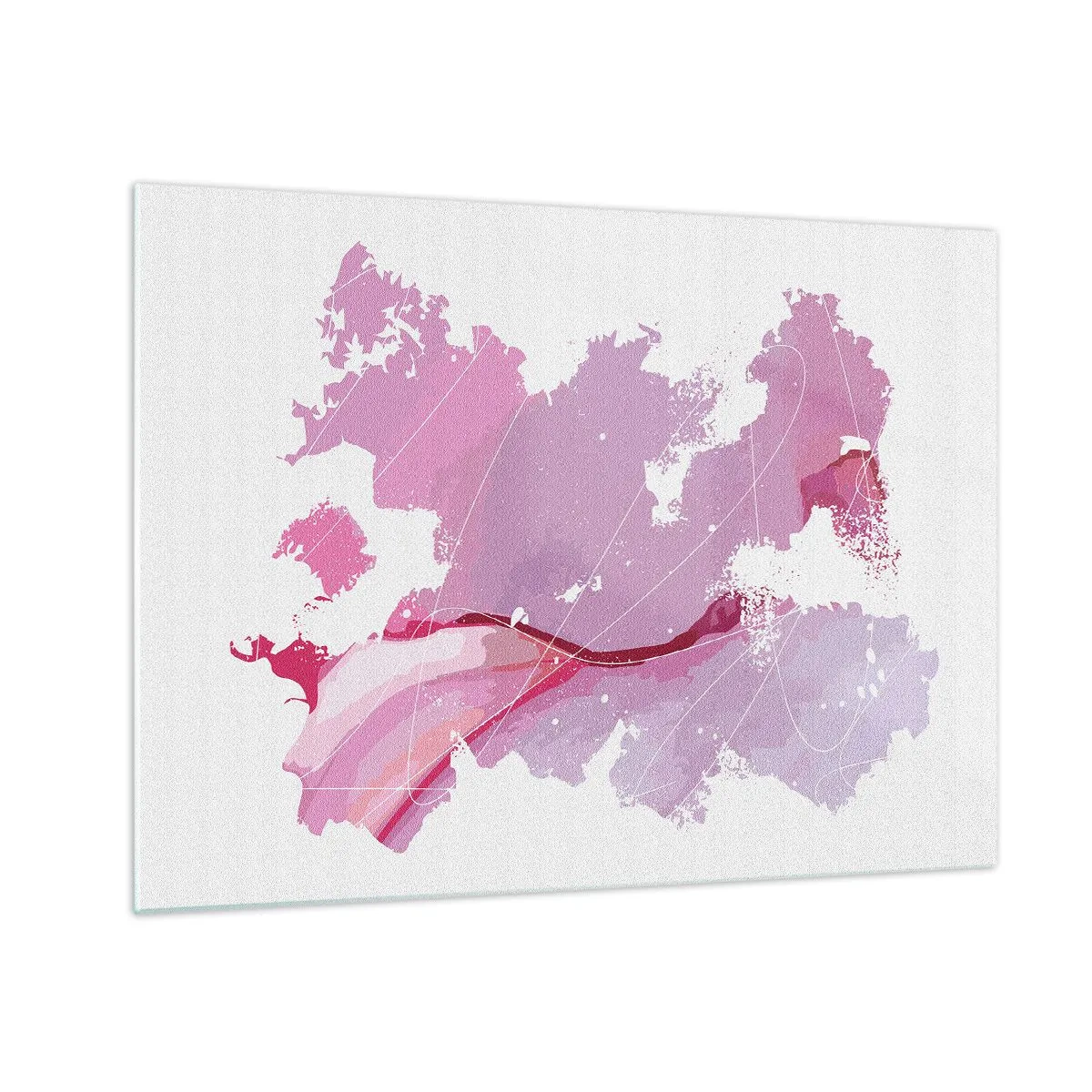Quadro em vidro - Mapa abstrato em tons de rosa e roxo sobre fundo branco - 70x50cm - Mapa do mundo rosa - Decoração de parede moderna para a sala de estar e quarto ARTTOR