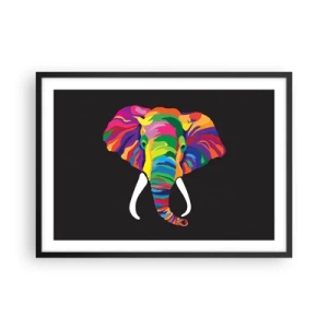 Pôster com moldura preta - O elefante que adorava banhar-se no arco-íris - 70x50 cm