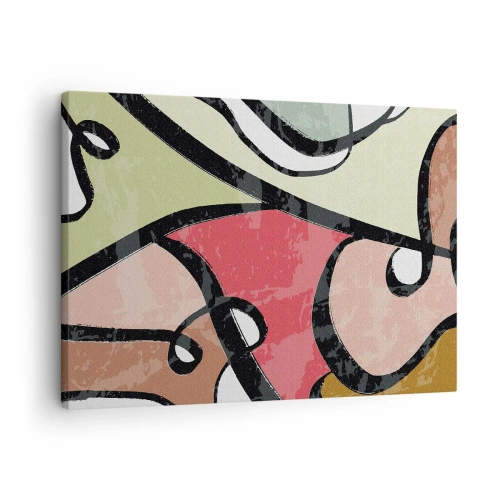 Quadro em tela - Formas abstratas coloridas com linhas pretas - 70x50cm - Piruetas entre cores - Decoração de parede moderna para a sala de estar e quarto ARTTOR