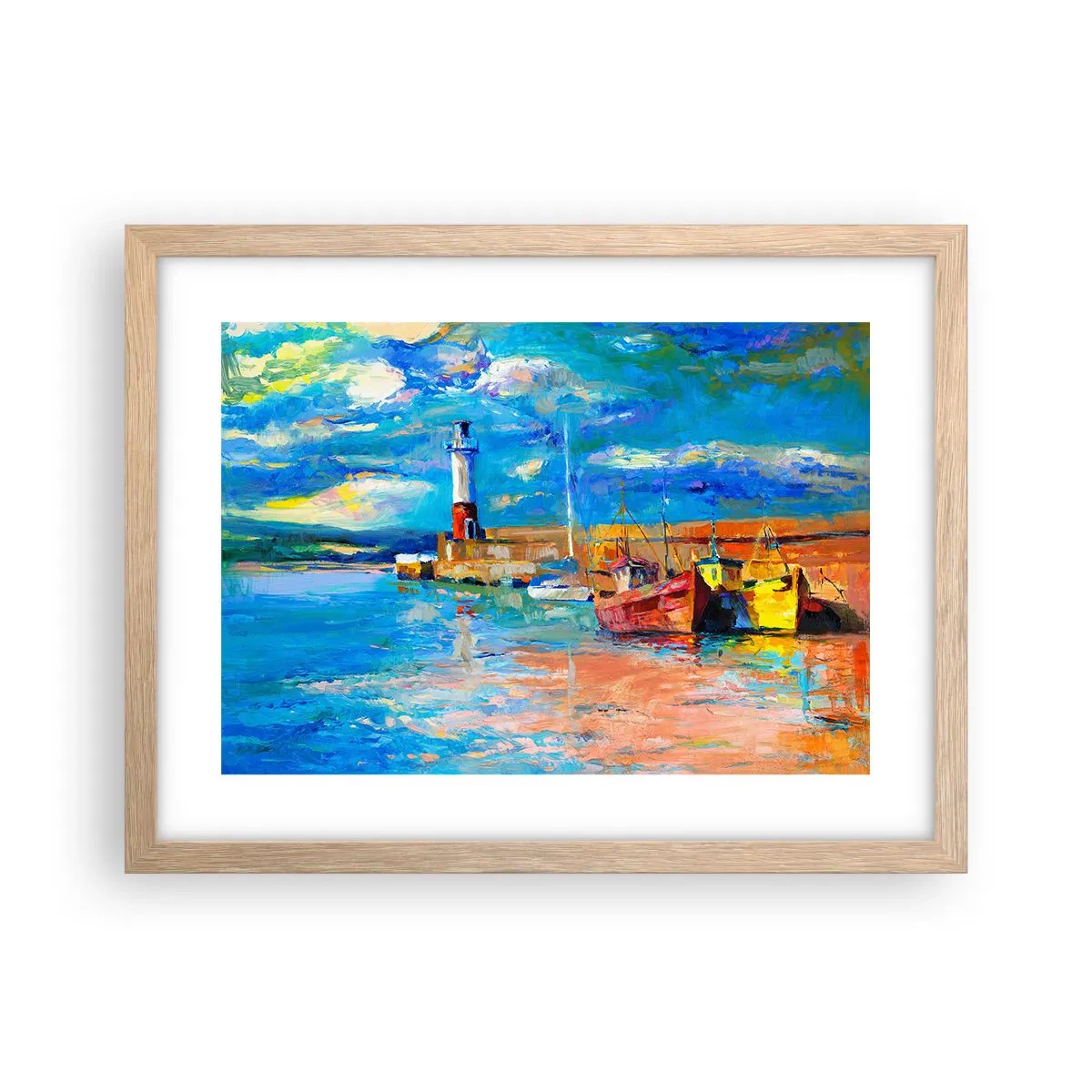 Pôster com moldura de carvalho claro - Tarde na baía do arco-íris - 40x30 cm