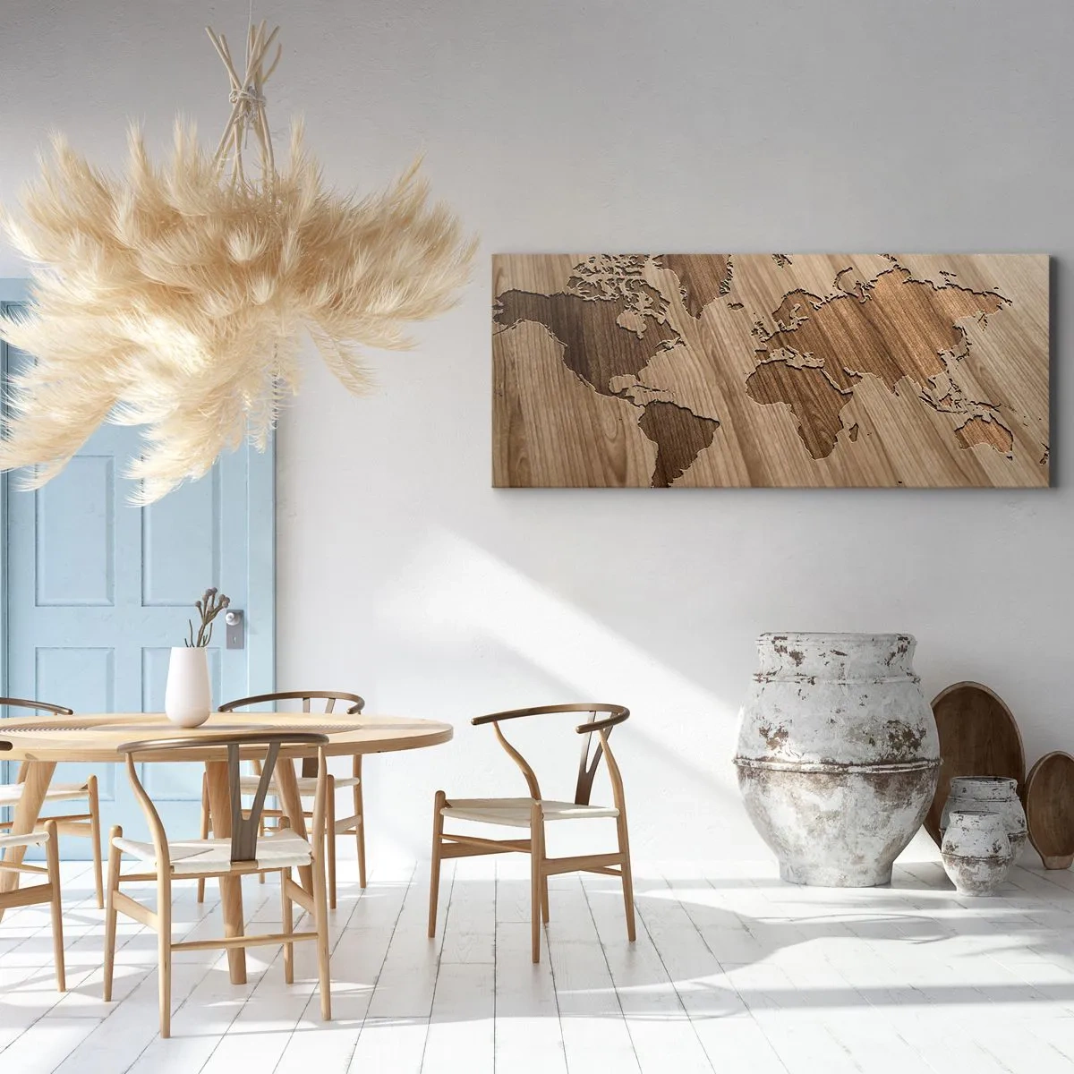 Quadro em tela - O mundo servido na mesa - 90x30 cm