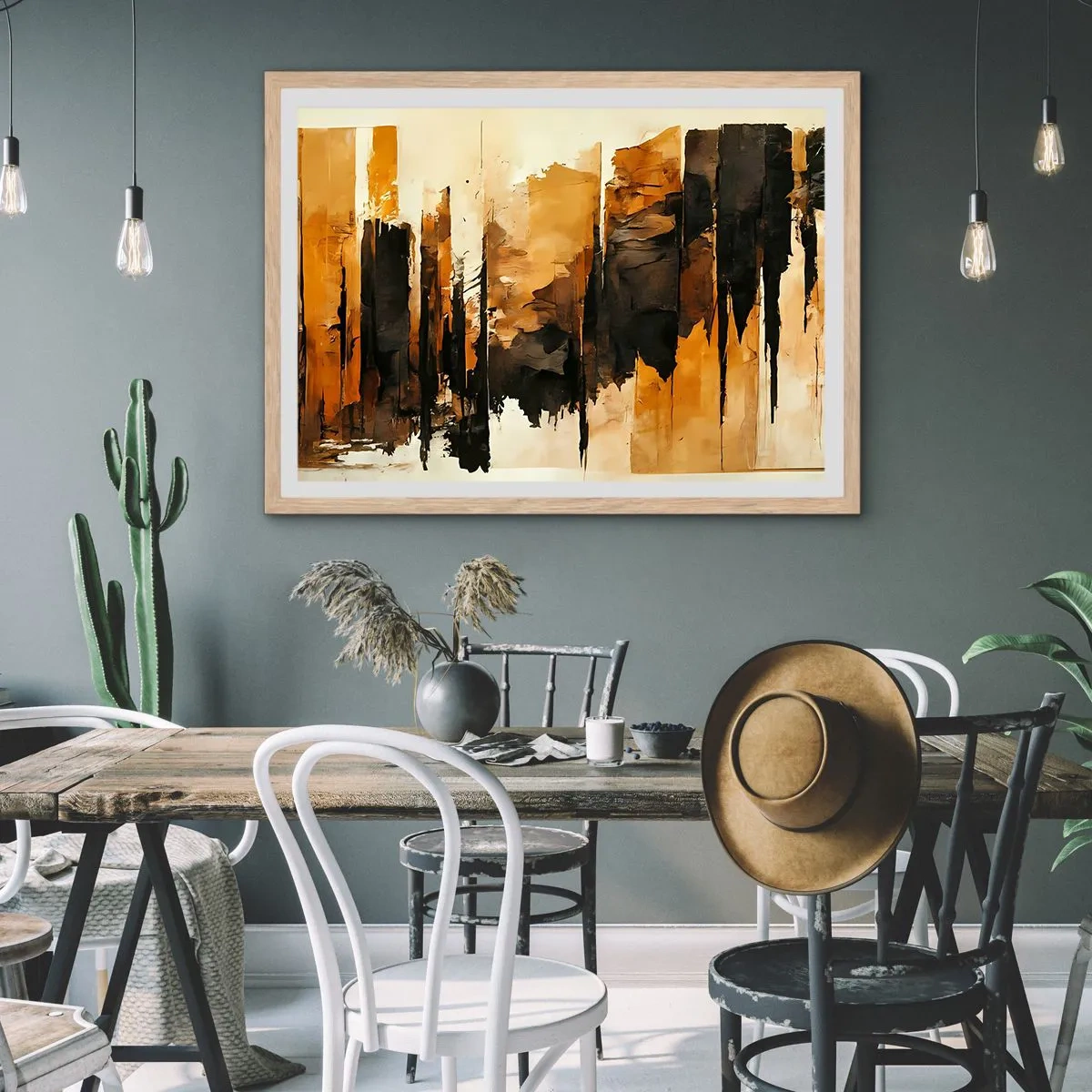 Pôster com moldura de carvalho claro - Harmonia de preto e dourado - 70x50 cm