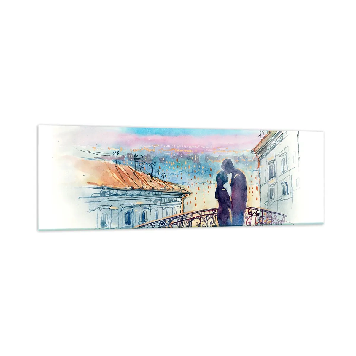 Quadro em vidro - Amantes parisienses - 160x50 cm
