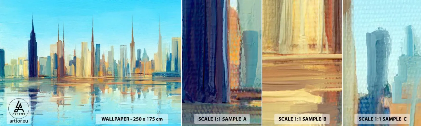 Amostra de Papel de Parede Standard Eco - Uma metrópole ensolarada - Cidade, Arquitetura, Pedaço - 100x30 cm
