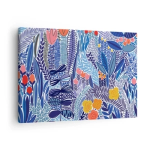 Quadro em tela - Um motivo vegetal colorido em um estilo gráfico moderno - 70x50cm - Jardim Havaiano - Decoração de parede moderna para a sala de estar e quarto ARTTOR