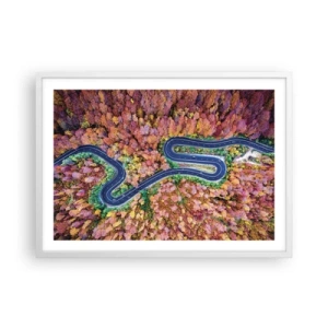 Pôster em moldura branca - Estrada sinuosa pela floresta - 70x50 cm