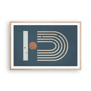 Pôster com moldura de carvalho claro - Geometria em azul marinho - 91x61 cm