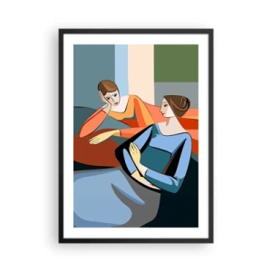Pôster com moldura preta - Uma ilustração moderna de duas mulheres em estilo cubista. - 50x70cm - Um momento de confiança - Decoração de parede moderna para a sala de estar e quarto ARTTOR