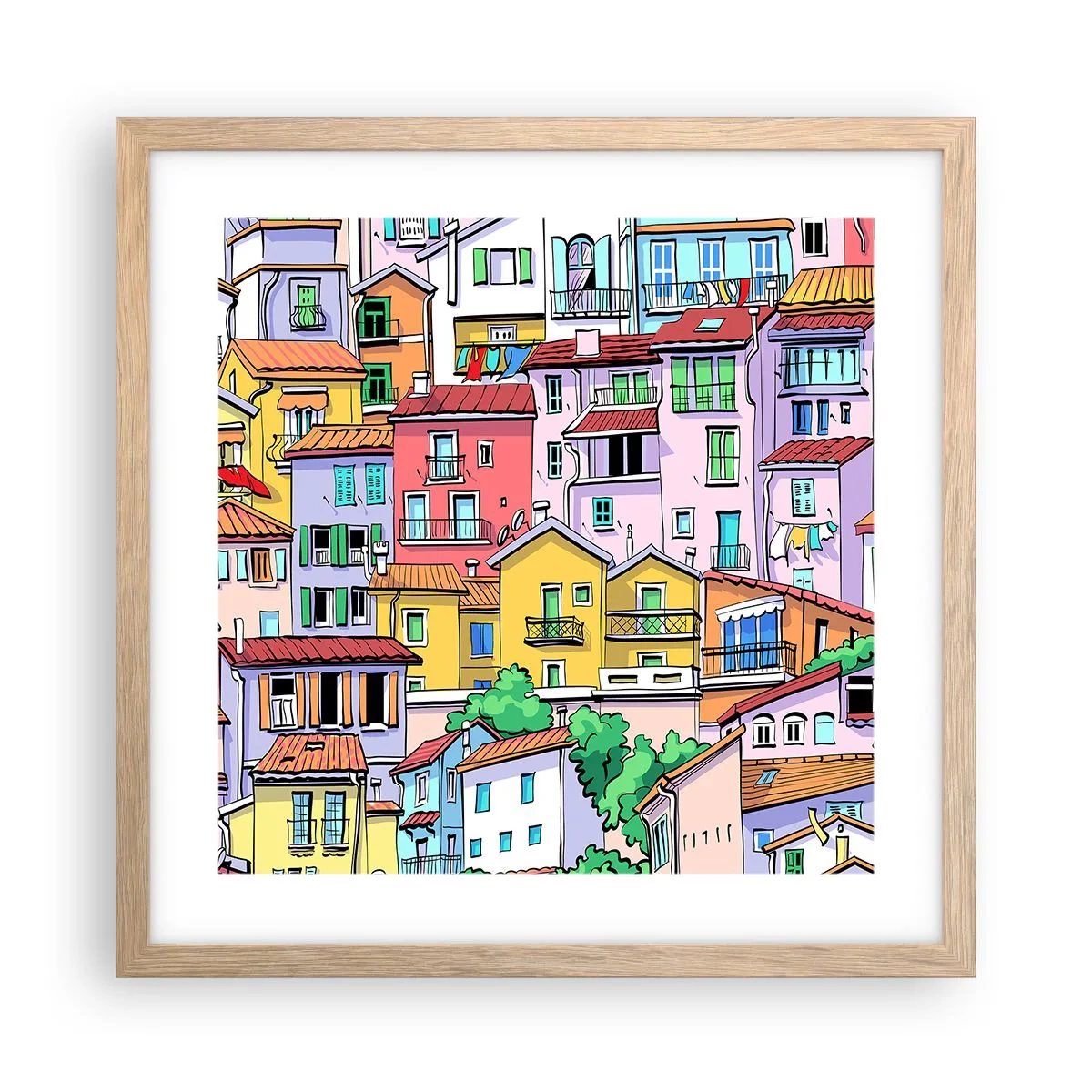 Pôster com moldura de carvalho claro - Cidade divertida - 40x40 cm