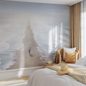 Papel de Parede Standard Eco - Uma figura em um caminho entre as ondas em direção ao horizonte - 100x70cm - Um futuro brilhante - Decoração de parede moderna para a sala de estar e quarto ARTTOR