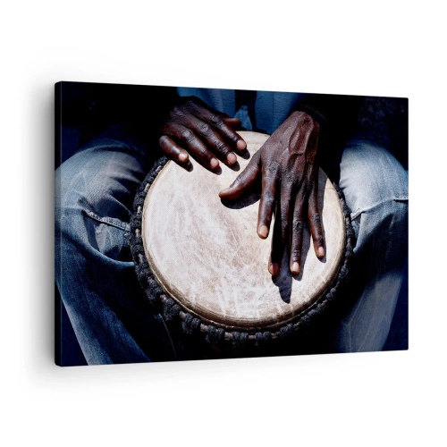 Quadro em tela - Mãos tocando um tambor djembê em uma composição dinâmica - 70x50cm - Viva no seu próprio ritmo - Decoração de parede moderna para a sala de estar e quarto ARTTOR