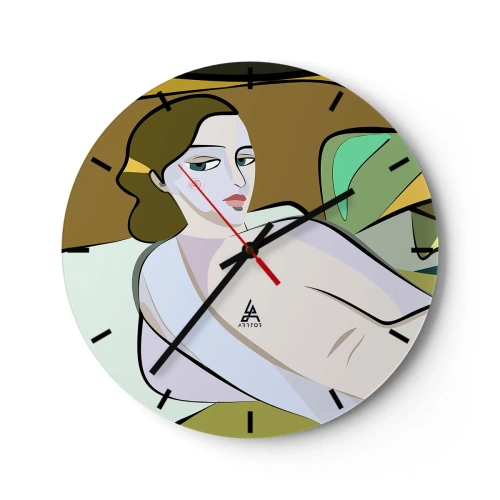 Relógio de parede - Relógio em vidro - Uma figura feminina no estilo cubista sobre um fundo abstrato - 30x30cm - Retrato íntimo - Decoração de parede moderna para a sala de estar, cozinha e quarto ARTTOR