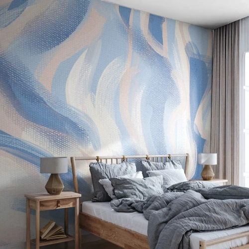 Papel de Parede Autocolante Deluxe Sticker - Ondas azuis - Pastel, Minimalismo, Pedaço - 350x256 cm