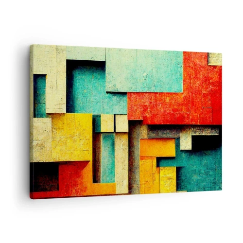 Quadro em tela - Formas geométricas abstratas em cores vibrantes - 70x50cm - Festival de ângulos vivos - Decoração de parede moderna para a sala de estar e quarto ARTTOR
