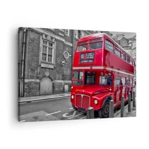 Quadro em tela - Um ônibus vermelho de dois andares em Londres com um cenário de arquitetura clássica - 70x50cm - Sempre o mesmo - Decoração de parede moderna para a sala de estar e quarto ARTTOR