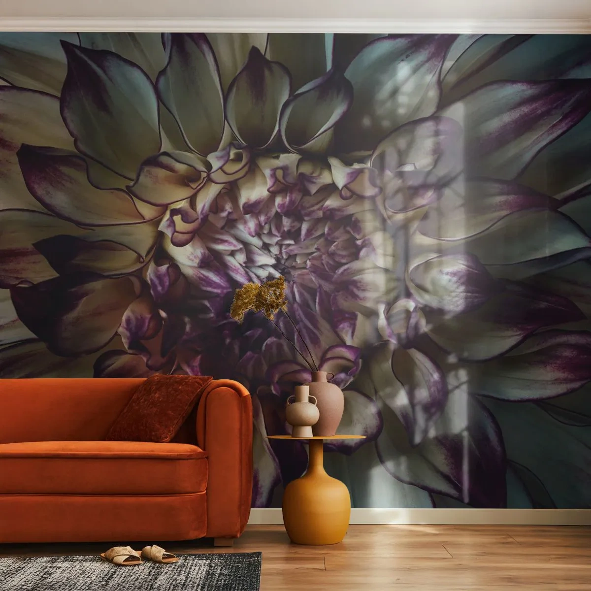 Papel de Parede Premium Sand - O florescimento da juventude - Flores, Dália, Flor desabrochando - 100x70 cm
