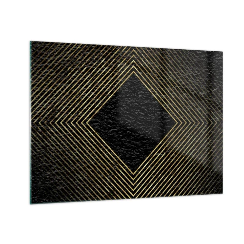 Quadro em vidro - Diamante dourado com linhas geométricas em fundo preto - 70x50cm - Geometria em estilo glamoroso - Decoração de parede moderna para a sala de estar e quarto ARTTOR