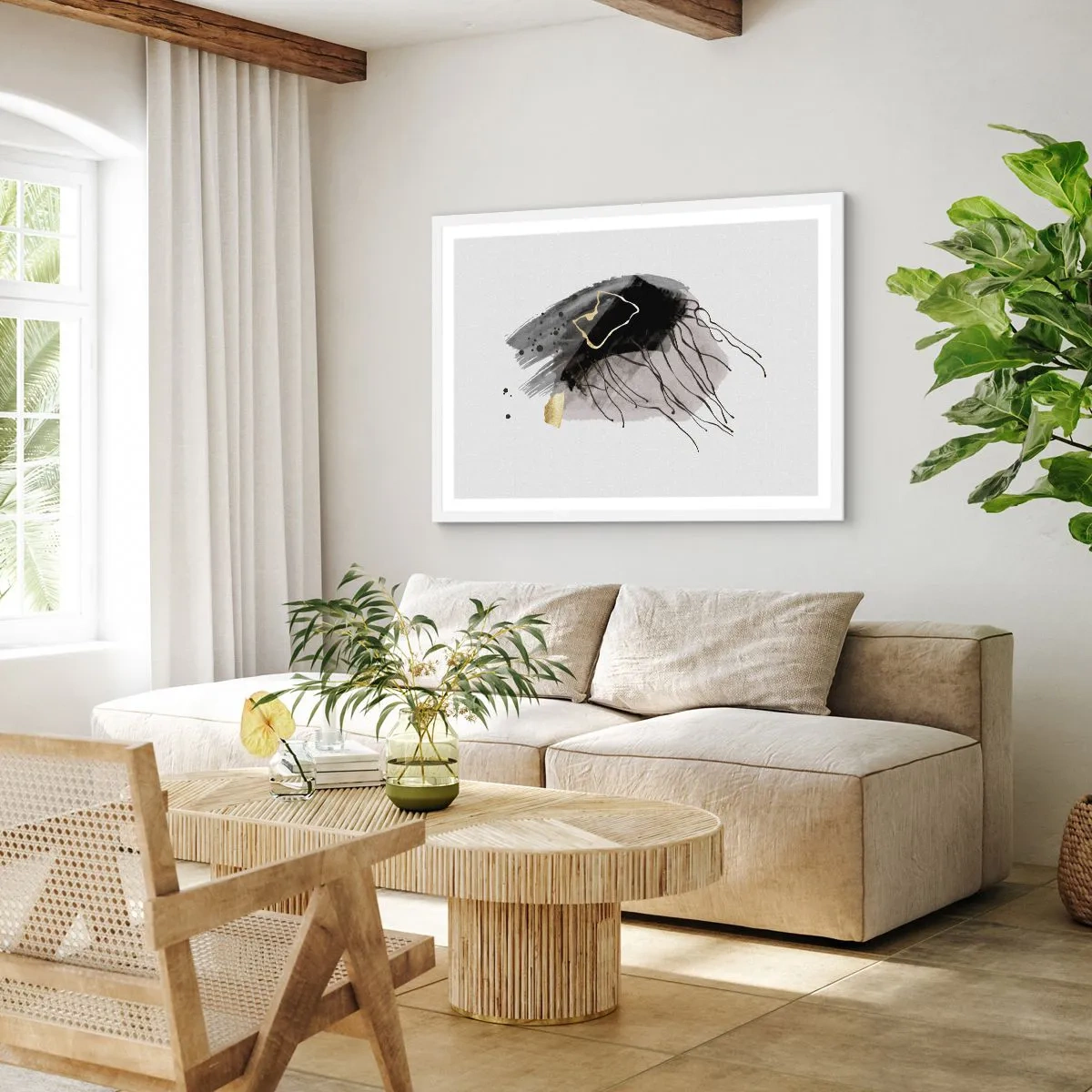 Pôster em moldura branca - A preto e dourado - 70x50 cm