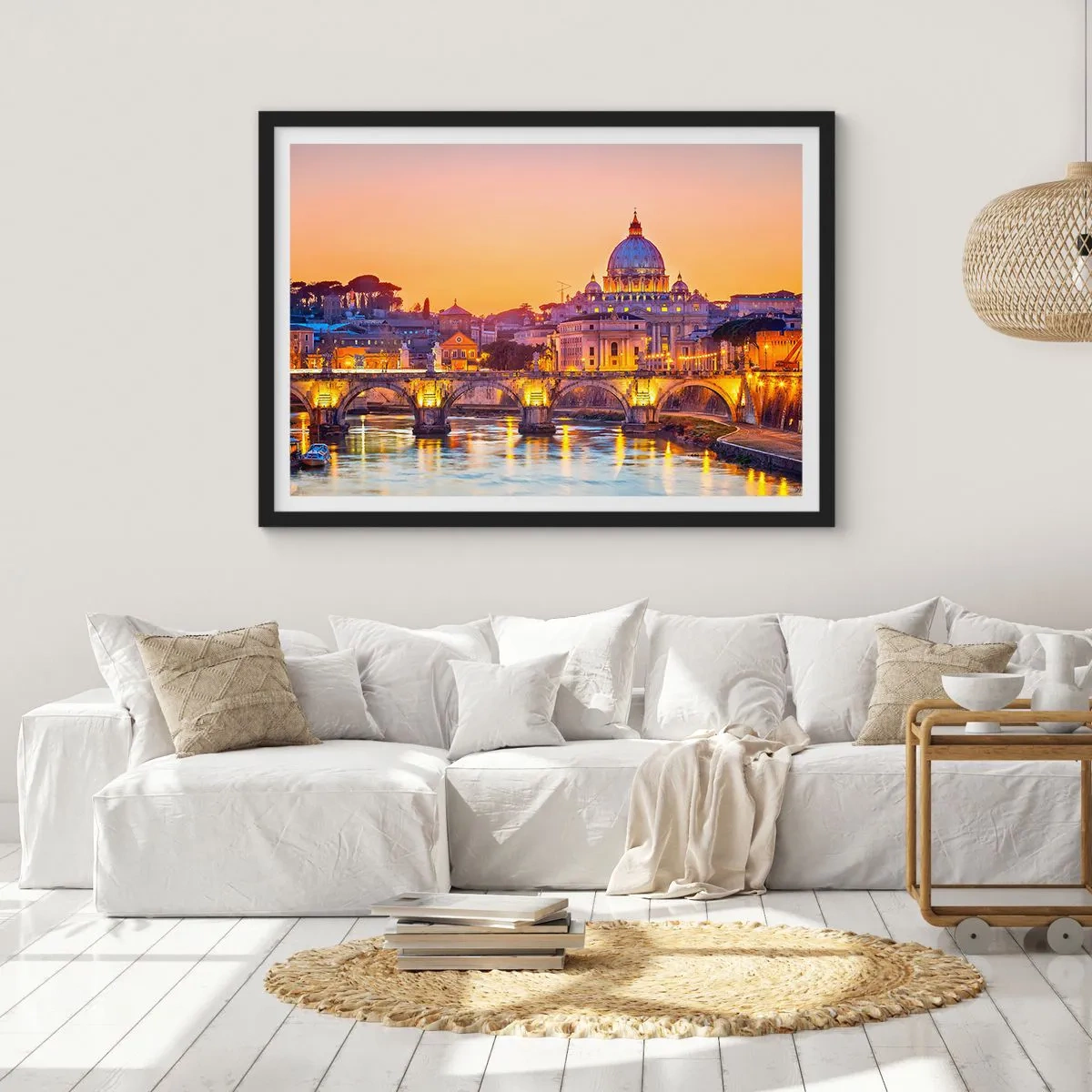 Pôster com moldura preta - Crepúsculo sobre a Cidade Eterna - 100x70 cm