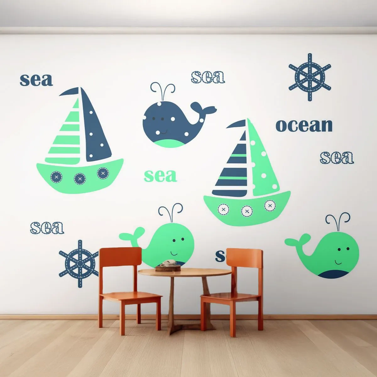 Papel de Parede Autocolante Deluxe Sticker - Através dos mares e oceanos - Para crianças, Náutico, Barco a vela - 400x280 cm