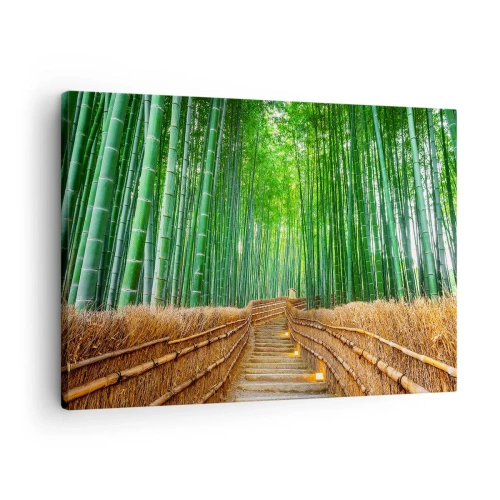 Quadro em tela - Um caminho em uma densa floresta de bambu - 70x50cm - A essência da natureza asiática - Decoração de parede moderna para a sala de estar e quarto ARTTOR