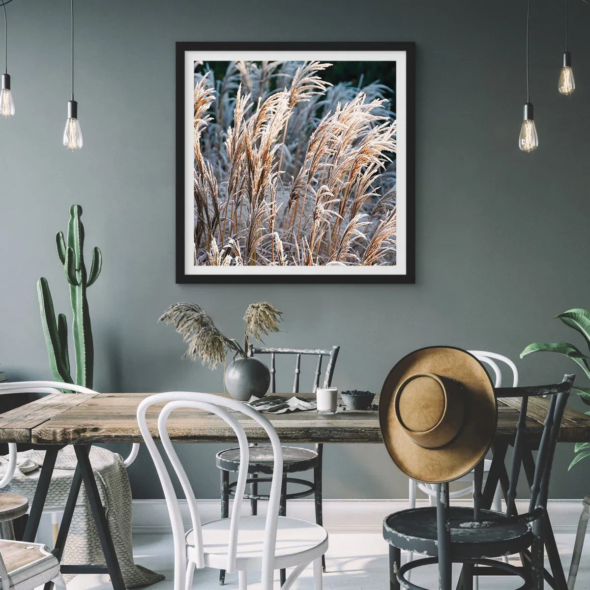 Pôster com moldura preta - Decorado com a geada - 30x30 cm