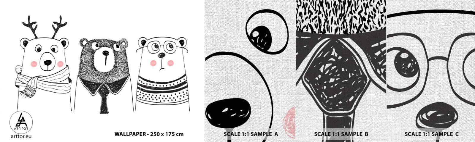 Amostra de papel de parede Premium Canvas - Urso, ursinho e ursão - Para crianças, Urso, Ilustração - 100x30 cm
