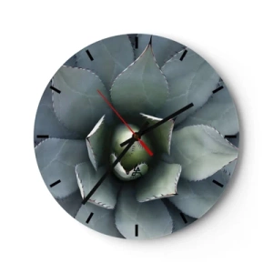 Relógio de parede - Relógio em vidro - Um close do arranjo geométrico de folhas de agave. - 30x30cm - Atrai e adverte - Decoração de parede moderna para a sala de estar, cozinha e quarto ARTTOR