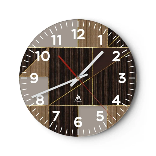 Relógio de parede - Relógio em vidro - Mosaico de bronzes e ouro - 40x40 cm