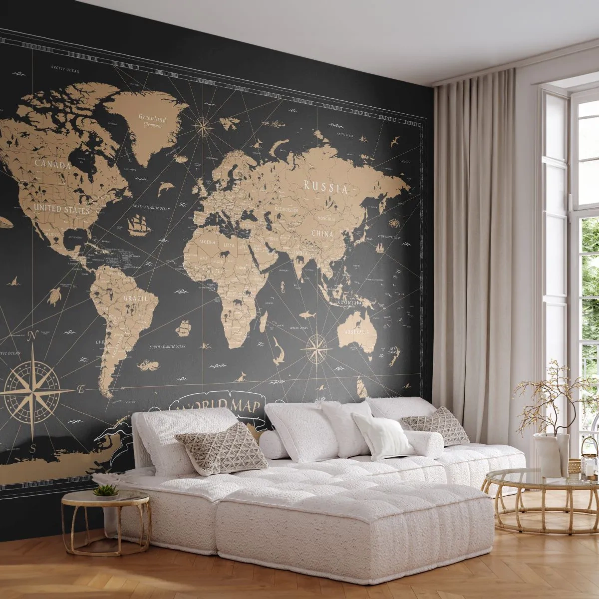 Papel de Parede Autocolante Deluxe Sticker - Os limites do meu mundo - Mapa mundial, Vintage, Retrô - 350x256 cm