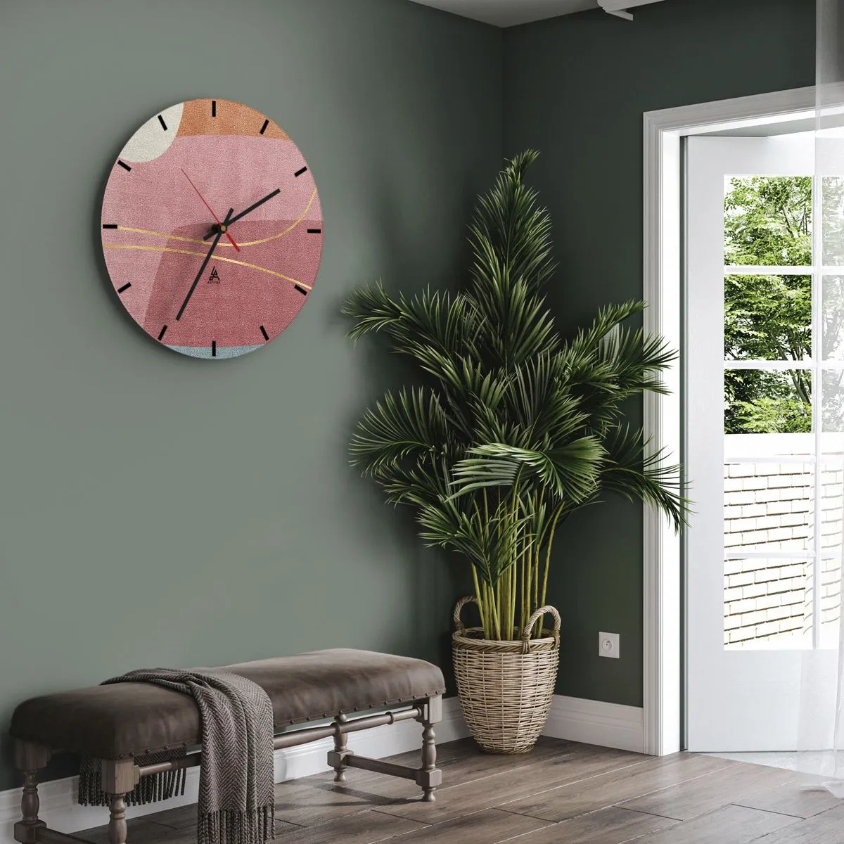 Relógio de parede - Relógio em vidro - Composição pastel com fio dourado - 40x40 cm