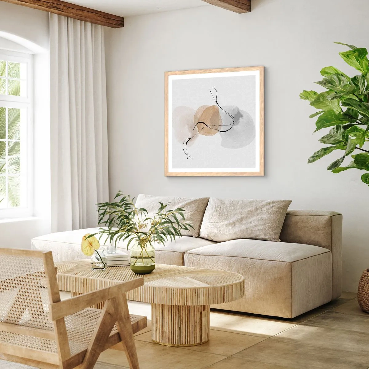 Pôster com moldura de carvalho claro - Contas ao vento - 60x60 cm