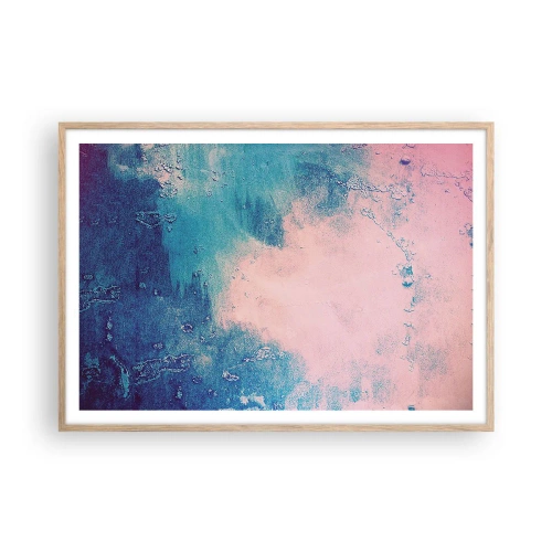 Pôster com moldura de carvalho claro - Abraço azul - 100x70 cm