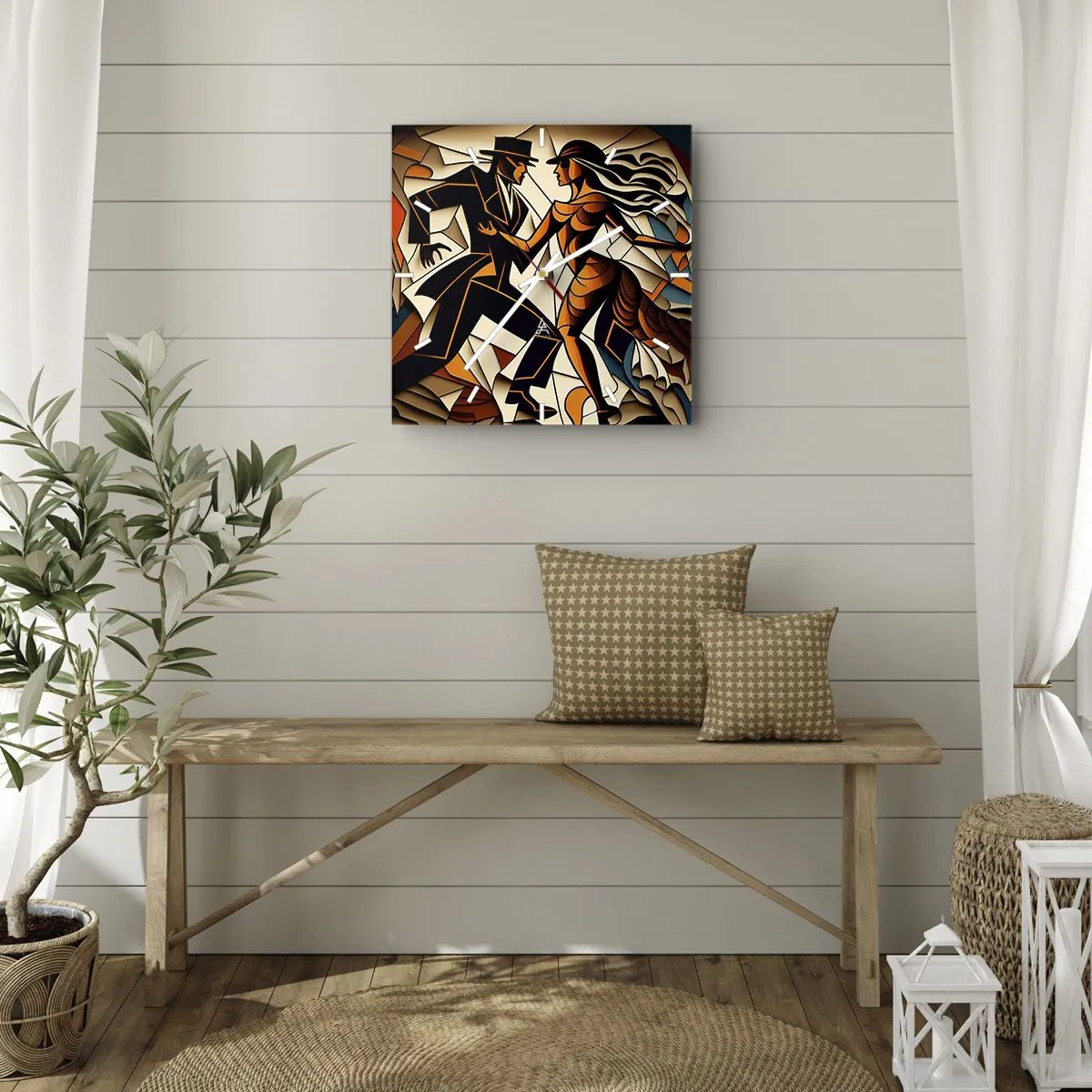 Relógio de parede - Relógio em vidro - Dança de paixão e paixão - 40x40 cm
