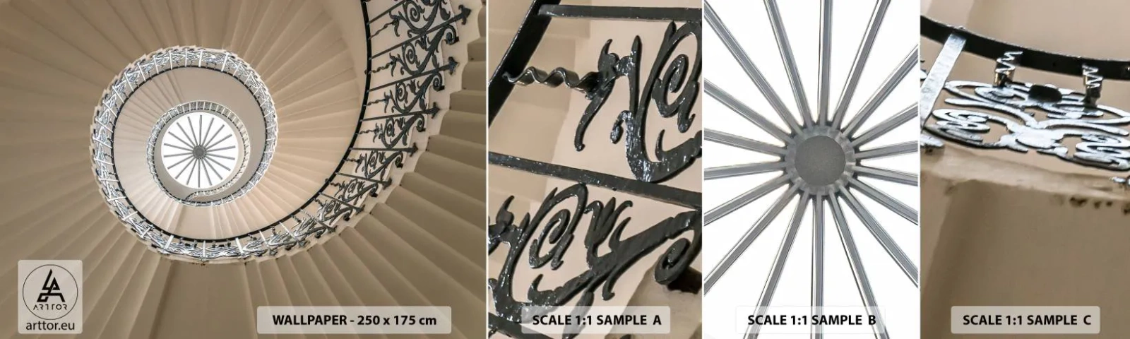 Amostra de papel de parede autocolante Deluxe Sticker - Dentro da casca - Escadaria, Encaracolado, Ornamento - 100x30 cm