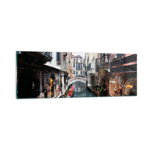 Quadro em vidro - Paisagem veneziana com gôndola e ponte - 90x30 cm
