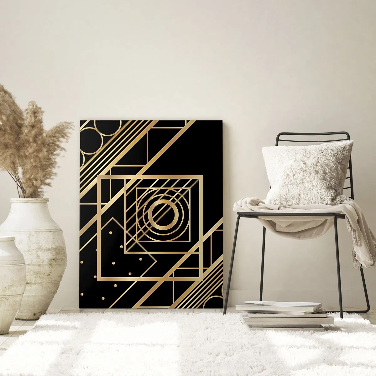 Quadro em vidro - Geometria dourada - 50x70 cm
