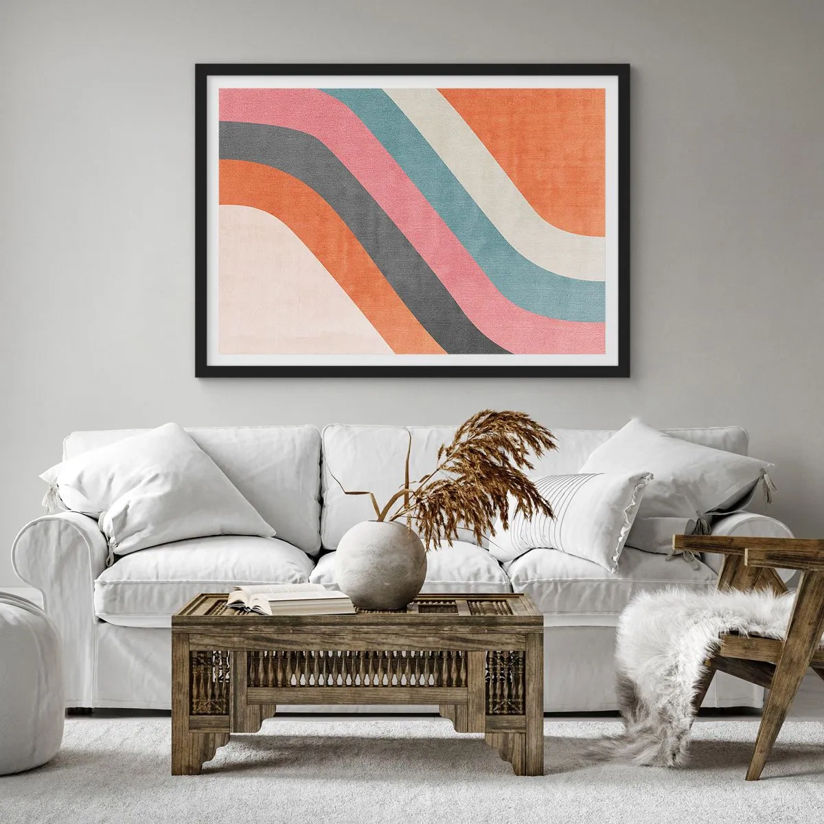 Pôster com moldura preta - Composição diagonal – movimento - 70x50 cm