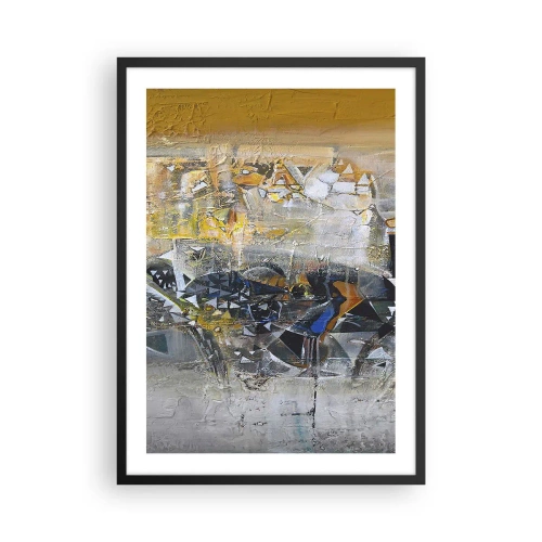 Pôster com moldura preta - Uma composição abstrata em tons de dourado e cinza. - 50x70cm - Tudo vai se encaixar - Decoração de parede moderna para a sala de estar e quarto ARTTOR