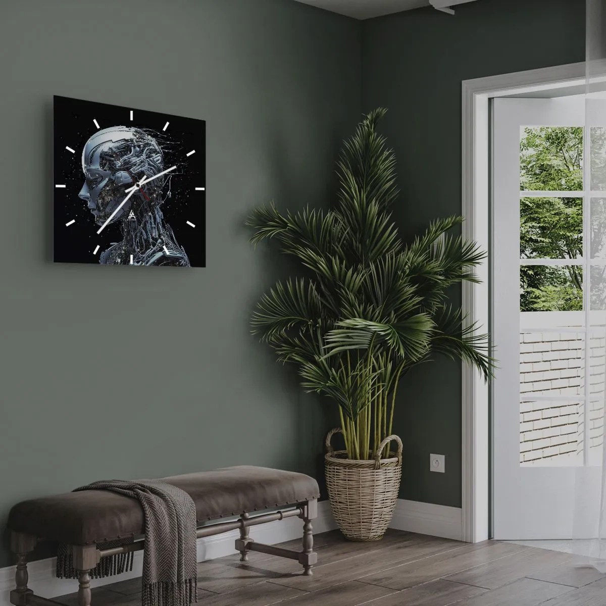 Relógio de parede - Relógio em vidro - A tecnologia é uma mulher - 40x40 cm