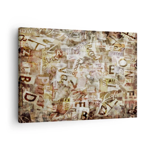 Quadro em tela - Composição abstrata com letras e fragmentos de texto - 70x50cm - Unificando a conversa fiada - Decoração de parede moderna para a sala de estar e quarto ARTTOR