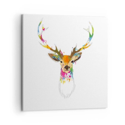 Quadro em tela - Um cervo gentil banhado em cores - 50x50 cm
