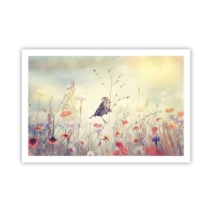 Pôster - Retrato de um pássaro com um prado no fundo - 91x61 cm