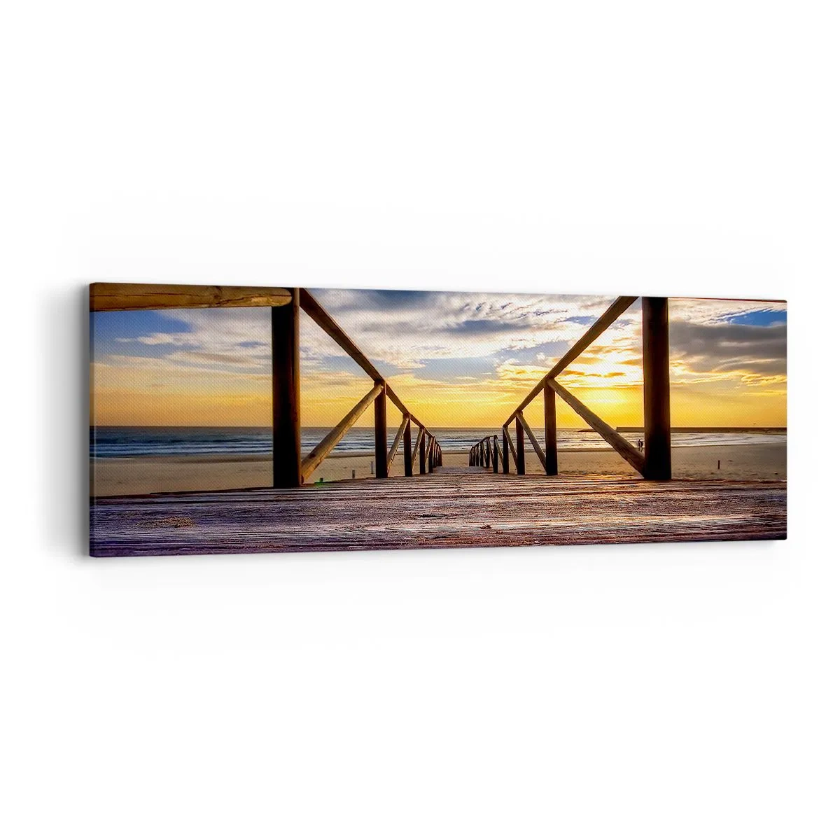 Quadro em tela - Direto para a praia tranquila ao pôr do sol - 90x30 cm