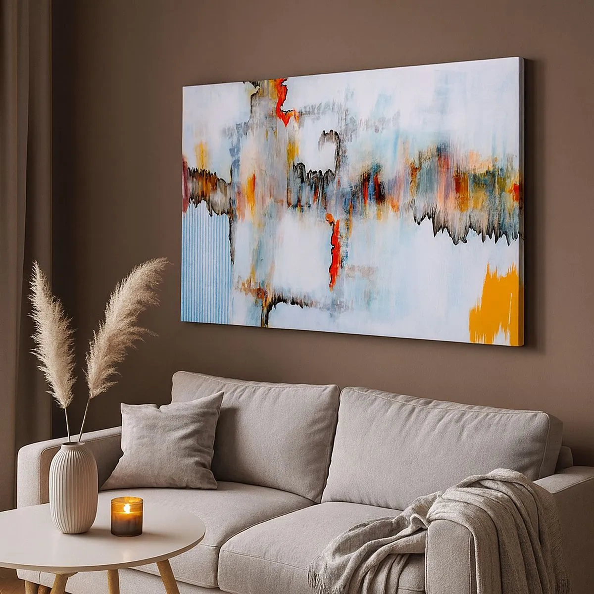 Quadro em tela - Padrão abstrato com cores vivas em um fundo claro - 70x50cm - Com um palito na água - Decoração de parede moderna para a sala de estar e quarto ARTTOR